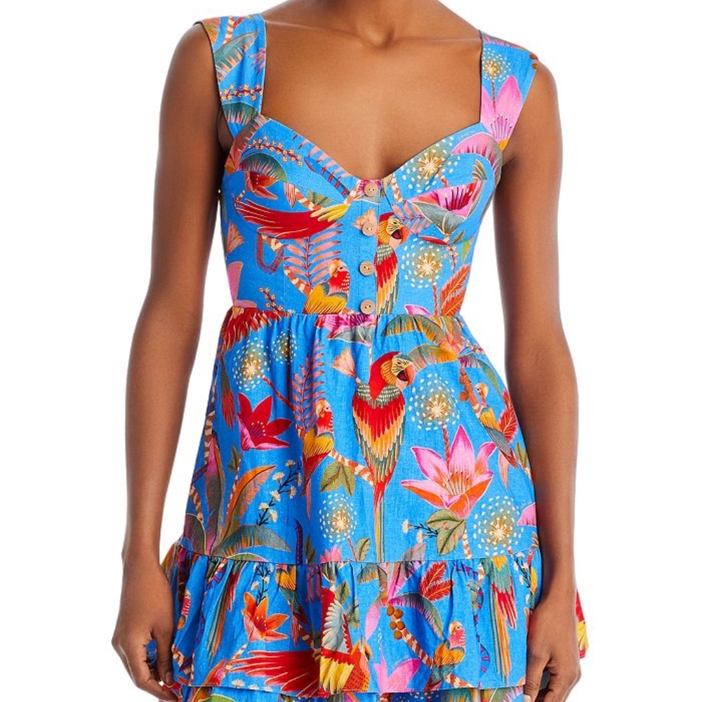 FARM Rio Blue Tropical Floral Mini Ruffle Dress - Picture 5 of 12